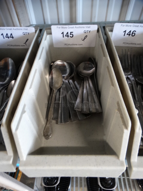 ALL ONE MONEY! Lot of Metal Soup Spoons in Poly Bin! 6" - Image 1 of 4