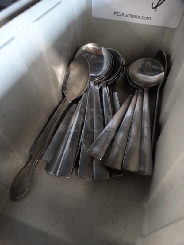 ALL ONE MONEY! Lot of Metal Soup Spoons in Poly Bin! 6" - Image 2 of 4