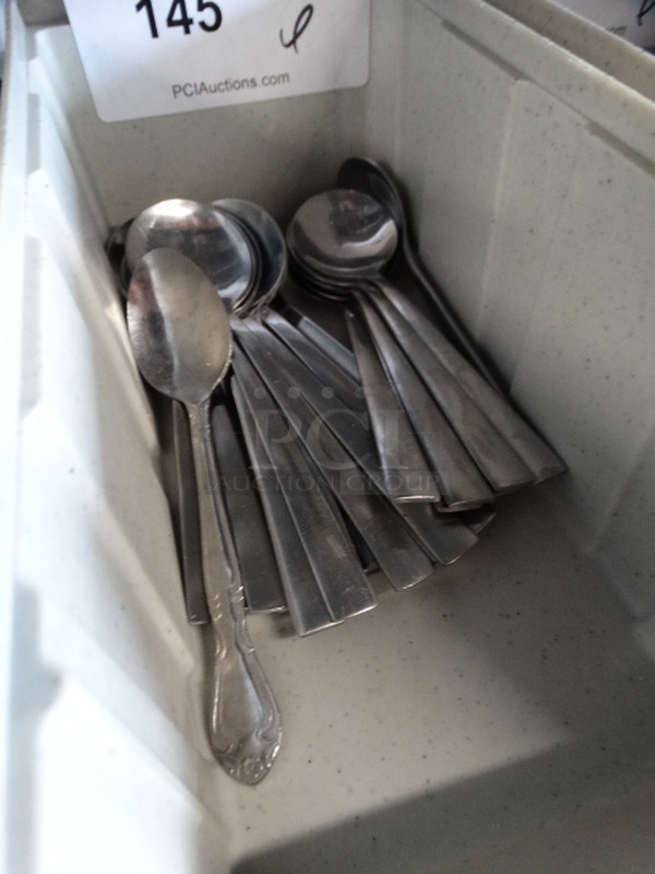 ALL ONE MONEY! Lot of Metal Soup Spoons in Poly Bin! 6" - Image 3 of 4