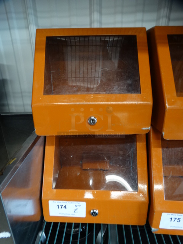 2 Orange Metal Cash Deposit Boxes w/ Top Slot and Clear Front Panel. 11.5x10x10. 2 Times Your Bid!