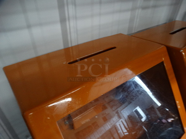 2 Orange Metal Cash Deposit Boxes w/ Top Slot and Clear Front Panel. 11.5x10x10. 2 Times Your Bid! - Image 4 of 4