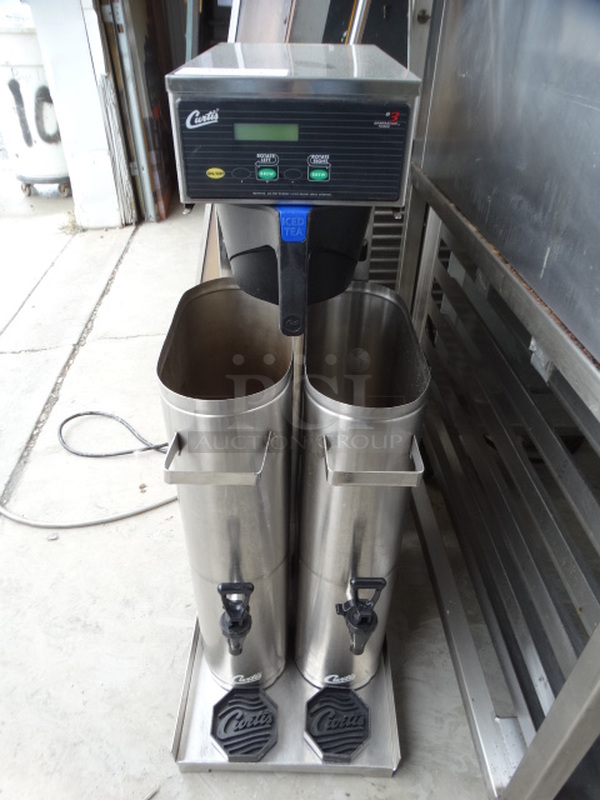 NICE! Curtis Model TCTS10631 Stainless Steel Commercial Countertop Iced Tea Machine w/ Poly Brew Basket, 2 Metal Beverage Holder Dispensers and 2 Drip Trays. 120 Volts, 1 Phase. 13x26x34 - Image 1 of 7