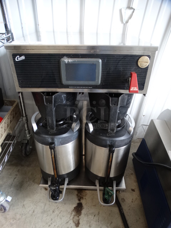 GREAT! Curtis Model G4TP1T19A3131 Stainless Steel Commercial Countertop Dual Coffee Machine w/ Hot Water Dispenser, 2 Poly Brew Baskets and 2 Coffee Servers. 220 Volts, 3 Phase. 18x18x31 - Image 1 of 7