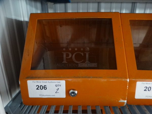 2 Orange Metal Cash Deposit Boxes w/ Top Slot and Clear Front Panel. 11.5x10x10. 2 Times Your Bid! - Image 1 of 3