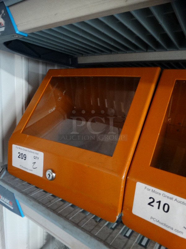 2 Orange Metal Cash Deposit Boxes w/ Top Slot and Clear Front Panel. 11.5x10x10. 2 Times Your Bid! - Image 2 of 2