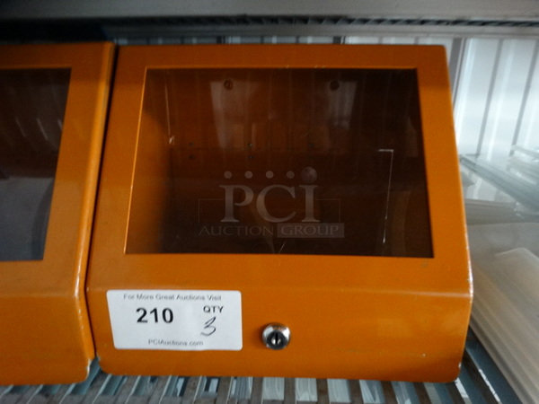 2 Orange Metal Cash Deposit Boxes w/ Top Slot and Clear Front Panel. 11.5x10x10. 2 Times Your Bid! - Image 1 of 2