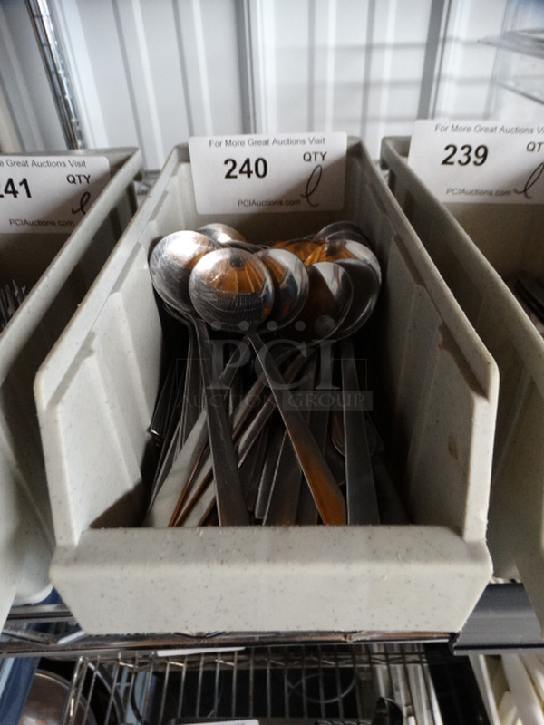 ALL ONE MONEY! Lot of Metal Soup Spoons in Poly Bin! 6" - Image 1 of 4