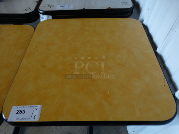 Yellow Table on Black Metal Table Base. Stock Picture - Cosmetic Condition May Vary. 24x24x30 - Image 3 of 4
