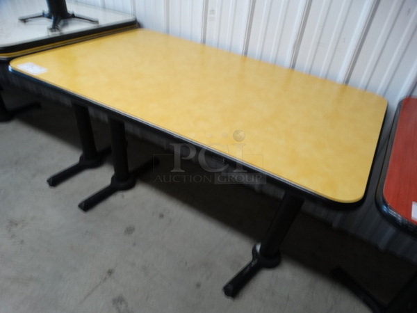Yellow Table on 2 Black Metal Straight Leg Table Bases. Stock Picture - Cosmetic Condition May Vary. 48x30x30 - Image 2 of 5