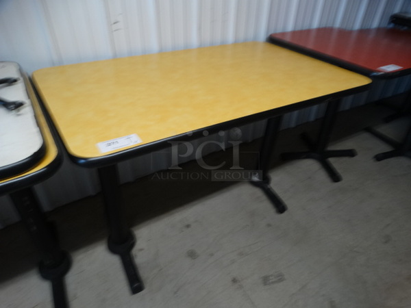 Yellow Table on 2 Black Metal Straight Leg Table Bases. Stock Picture - Cosmetic Condition May Vary. 48x30x30 - Image 3 of 5