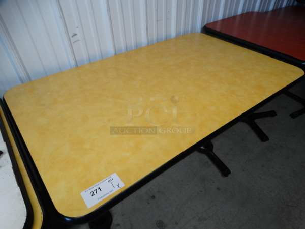 Yellow Table on 2 Black Metal Straight Leg Table Bases. Stock Picture - Cosmetic Condition May Vary. 48x30x30 - Image 4 of 5