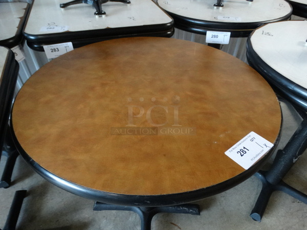 Round Brown Table on Black Metal Table Base. Stock Picture - Cosmetic Condition May Vary. 28x28x30 - Image 2 of 4