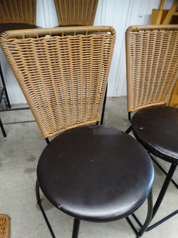 2 Dining Chairs w/ Wicker Style Backrest and Brown Seat Cushion on Black Metal Frame. 18x18x34. 2 Times Your Bid! - Image 3 of 5