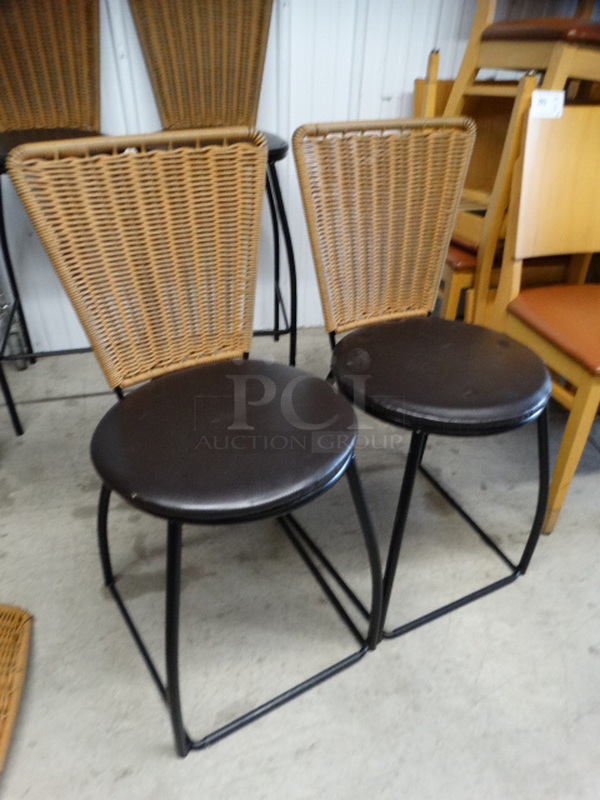 2 Dining Chairs w/ Wicker Style Backrest and Brown Seat Cushion on Black Metal Frame. 18x18x34. 2 Times Your Bid! - Image 5 of 5