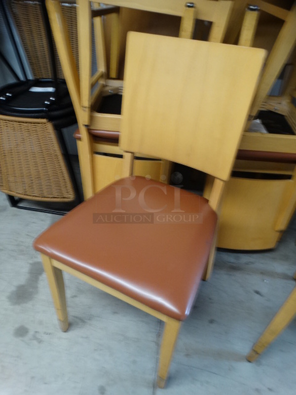 4 Wood Pattern Dining Chairs w/ Brown Seat Cushion. Stock Picture - Cosmetic Condition May Vary. 18x18x35. 4 Times Your Bid! - Image 2 of 5