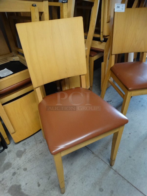 4 Wood Pattern Dining Chairs w/ Brown Seat Cushion. Stock Picture - Cosmetic Condition May Vary. 18x18x35. 4 Times Your Bid! - Image 3 of 5