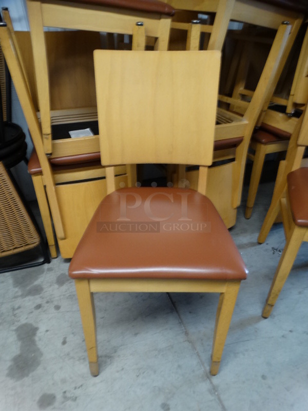4 Wood Pattern Dining Chairs w/ Brown Seat Cushion. Stock Picture - Cosmetic Condition May Vary. 18x18x35. 4 Times Your Bid! - Image 4 of 5