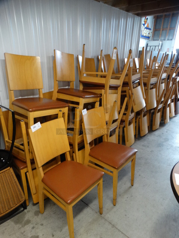 4 Wood Pattern Dining Chairs w/ Brown Seat Cushion. Stock Picture - Cosmetic Condition May Vary. 18x18x35. 4 Times Your Bid! - Image 5 of 5