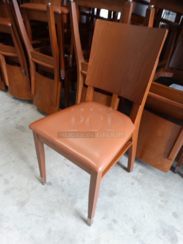 4 Dark Wood Pattern Dining Chairs w/ Brown Seat Cushion. Stock Picture - Cosmetic Condition May Vary. 18x18x35. 4 Times Your Bid! - Image 2 of 6