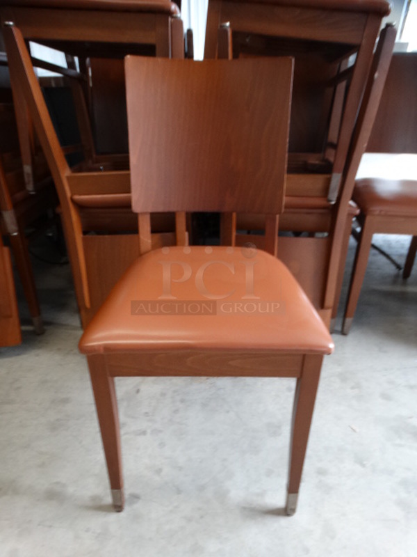 4 Dark Wood Pattern Dining Chairs w/ Brown Seat Cushion. Stock Picture - Cosmetic Condition May Vary. 18x18x35. 4 Times Your Bid! - Image 4 of 6