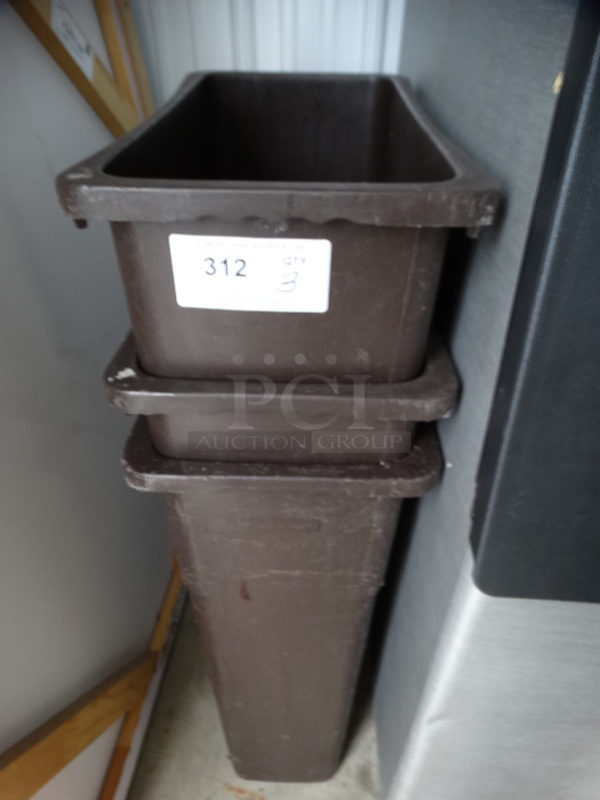 3 Brown Poly Slim Jim Trash Cans. 11x20x30. 3 Times Your Bid!