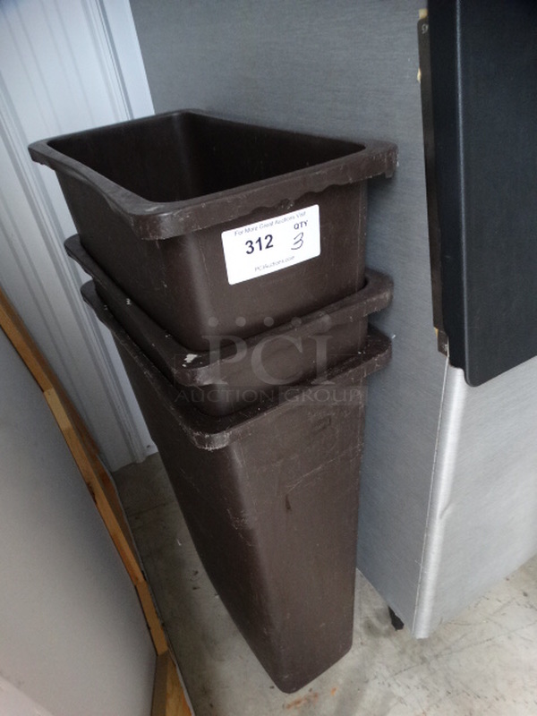 3 Brown Poly Slim Jim Trash Cans. 11x20x30. 3 Times Your Bid! - Image 3 of 4
