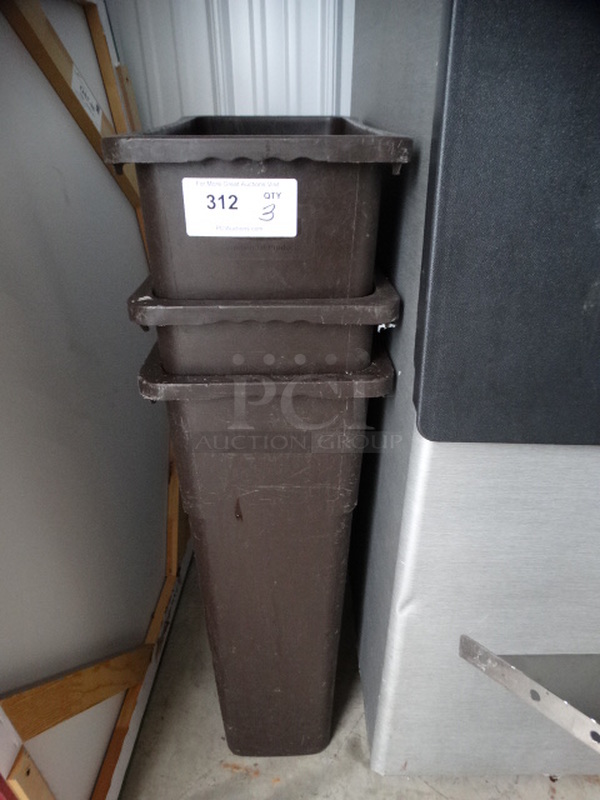 3 Brown Poly Slim Jim Trash Cans. 11x20x30. 3 Times Your Bid! - Image 4 of 4