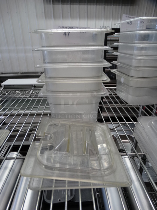 5 Poly Clear 1/6 Size Drop In Bins w/ 2 Lids. 1/6x4. 5 Times Your Bid! - Image 1 of 4
