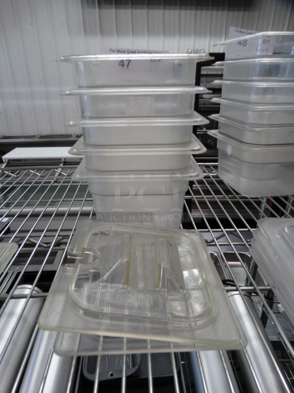 5 Poly Clear 1/6 Size Drop In Bins w/ 2 Lids. 1/6x4. 5 Times Your Bid!