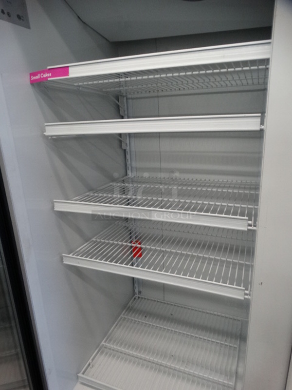 WOW! Master Bilt Model BLG-52HD Metal Commercial 2 Door Reach In Freezer Merchandiser w/ Poly Coated Racks on Commercial Casters. 115 Volts, 1 Phase. 56x33x81. Cannot Test Due To Plug Style  - Image 4 of 7