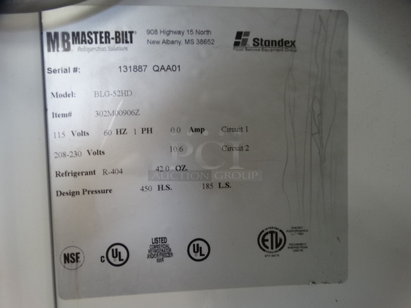 WOW! Master Bilt Model BLG-52HD Metal Commercial 2 Door Reach In Freezer Merchandiser w/ Poly Coated Racks on Commercial Casters. 115 Volts, 1 Phase. 56x33x81. Cannot Test Due To Plug Style  - Image 5 of 7