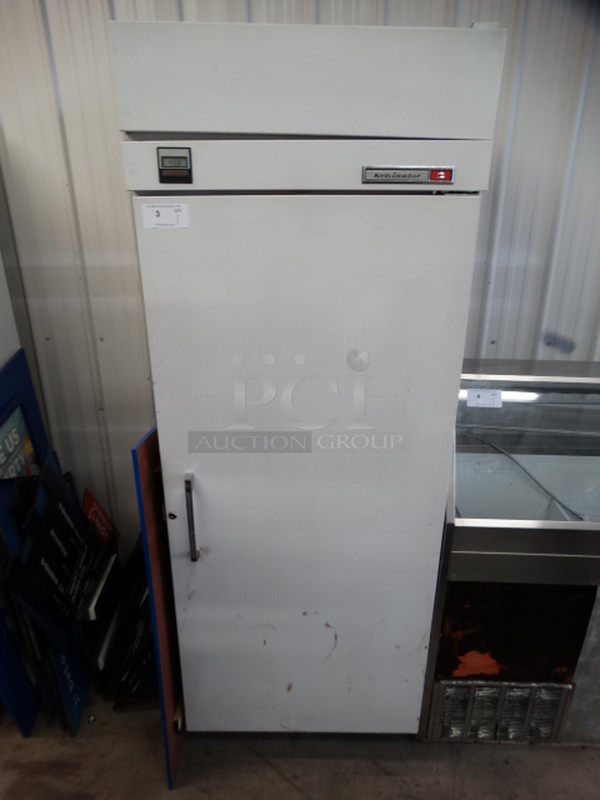 NICE! Kelvinator Model T3CHSP-4 Metal Commercial Single Door Hardening Cabinet w/ Poly Coated Racks. 115 Volts, 1 Phase. 31x35x84. Tested and Working!