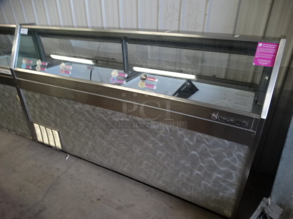 GREAT! Stainless Steel Commercial Floor Style Ice Cream Dipping Cabinet w/ 4 Metal Ice Cream Tub Collars. 89.5x30x52.5. Tested and Working!