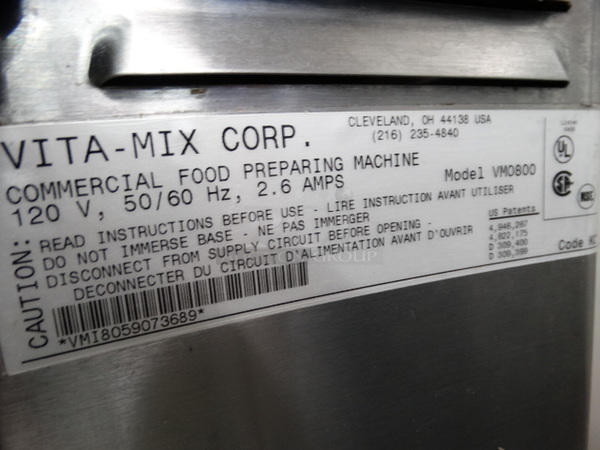 NICE! Vita Mix Model VM0800 Stainless Steel Commercial Countertop Frozen Beverage Milkshake Mixer w/ Stainless Steel Mixing Cup. 120 Volts, 1 Phase. 10x10x24. Tested and Working! - Image 5 of 5
