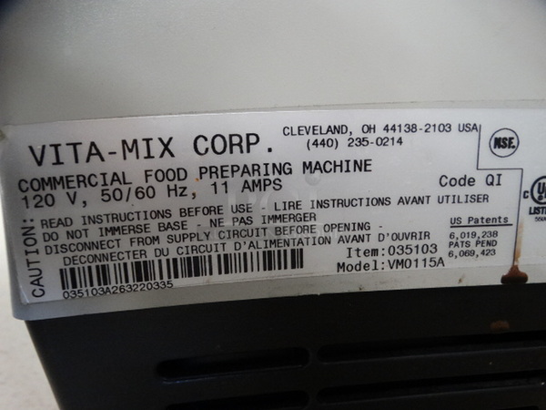 NICE! Vita Mix Model VM0115A Metal Commercial Countertop Blender w/ Pitcher and Clear Poly Cover. 120 Volts, 1 Phase. 9x11x22. Tested and Working! - Image 7 of 7