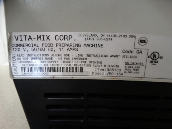 NICE! Vita Mix Model VM0115A Metal Commercial Countertop Blender w/ Pitcher. 120 Volts, 1 Phase. 9x11x22. Tested and Working! - Image 6 of 6