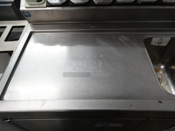 AMAZING! Stainless Steel Commercial Work Station w/ Single Door Undercounter Freezer, 15 Compartment Topping Rail Fountainette, 3 Bay Sink, Dual Drainboards, Faucet and Handles. 72x32x45. Bays 9x14x9. Drainboards 24x16x1. Cannot Test - Unit Was Previously Hardwired - Image 3 of 9