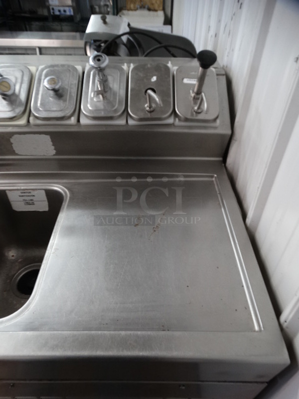 AMAZING! Stainless Steel Commercial Work Station w/ Single Door Undercounter Freezer, 15 Compartment Topping Rail Fountainette, 3 Bay Sink, Dual Drainboards, Faucet and Handles. 72x32x45. Bays 9x14x9. Drainboards 24x16x1. Cannot Test - Unit Was Previously Hardwired - Image 7 of 9