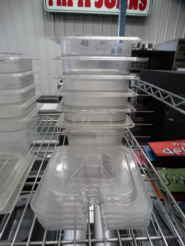 6 Poly Clear 1/6 Size Drop In Bins w/ 4 Lids. 1/6x4. 6 Times Your Bid! - Image 1 of 3