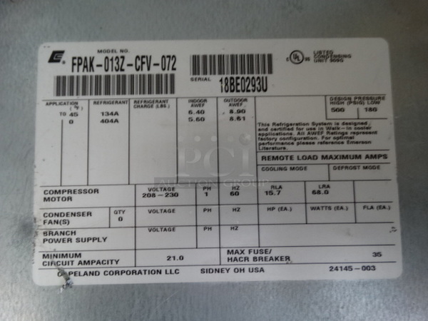 AWESOME! Bally 6'x6'x8.5' Walk In Freezer Box w/ Floor, Lightly Used Copeland Model FPAK-013Z-CFV-072 Compressor and Bally Condenser. Compressor Was Replaced in February of 2018! 208-230 Volts, 1 Phase. 6'x6'x8.5' - Image 9 of 9