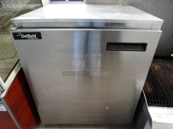 NICE! Delfield Stainless Steel Commercial Single Door Undercounter Cooler on Commercial Casters. 27x27x32. Tested and Powers On But Does Not Get Cold