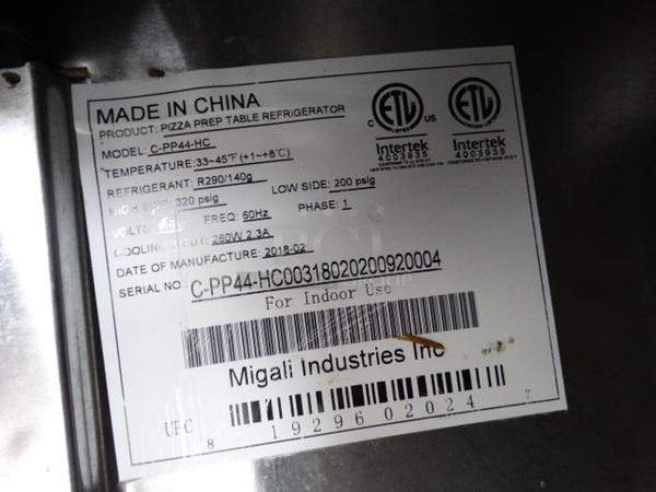 GREAT! 2018 Migali Model C-PP44-HC Stainless Steel Commercial Pizza Prep Table. 115 Volts, 1 Phase. 44x33x38. Tested and Working! - Image 6 of 7