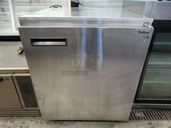 NICE! 2012 Delfield Model 406CA-DD1 Stainless Steel Commercial Single Door Cooler on Commercial Casters. 115 Volts, 1 Phase. 27x27x32. Tested and Working!