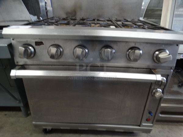 GREAT! Stainless Steel Commercial Gas Powered 6 Burner Range w/ Lower Oven and Backsplash. 36x37x56 - Image 5 of 7