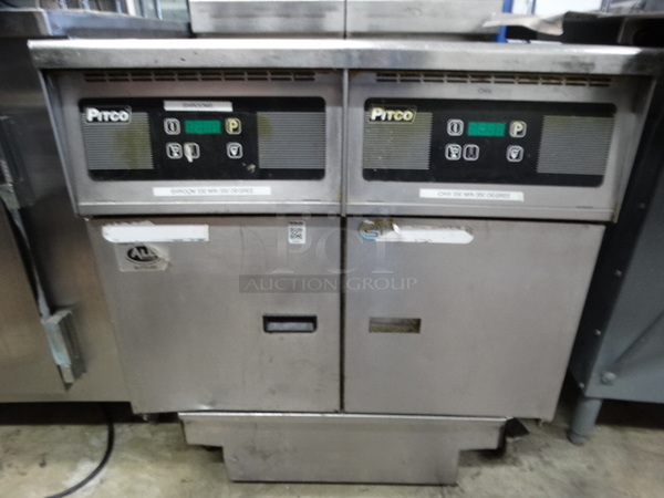 AWESOME! 2014 Pitco Frialator Model SSH55 Stainless Steel Commercial Natural Gas Powered 2 Bay Deep Fat Fryer w/ Filtration System on Commercial Casters. 80,000 BTU. 31x34x47 - Image 5 of 10