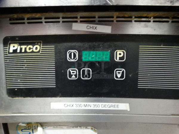 AWESOME! 2014 Pitco Frialator Model SSH55 Stainless Steel Commercial Natural Gas Powered 2 Bay Deep Fat Fryer w/ Filtration System on Commercial Casters. 80,000 BTU. 31x34x47 - Image 7 of 10