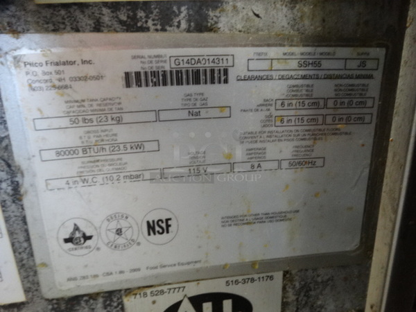 AWESOME! 2014 Pitco Frialator Model SSH55 Stainless Steel Commercial Natural Gas Powered 2 Bay Deep Fat Fryer w/ Filtration System on Commercial Casters. 80,000 BTU. 31x34x47 - Image 9 of 10