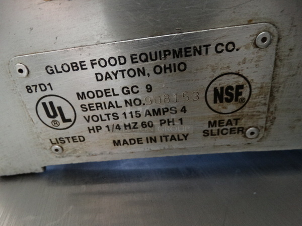 NICE! Globe Model GC9 Stainless Steel Commercial Countertop Meat Slicer w/ Blade Sharpener. 115 Volts, 1 Phase. 18x15x16. Tested and Working! - Image 7 of 7