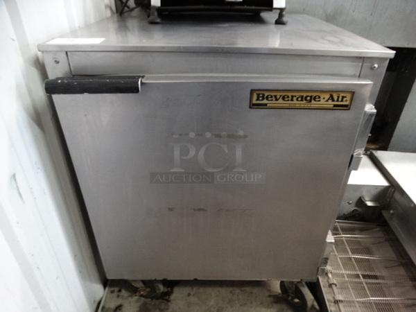 NICE! Beverage Air Model UCR27 Stainless Steel Commercial Single Door Undercounter Cooler on Commercial Casters. 115 Volts, 1 Phase. 27x27x35. Tested and Working!