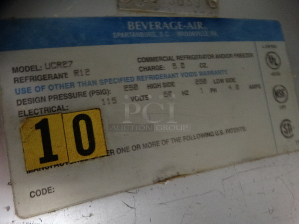 NICE! Beverage Air Model UCR27 Stainless Steel Commercial Single Door Undercounter Cooler on Commercial Casters. 115 Volts, 1 Phase. 27x27x35. Tested and Working! - Image 5 of 5
